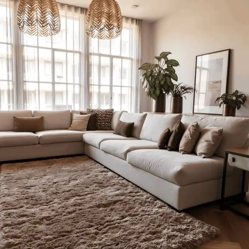 Hoogpolig vloerkleed Fender taupe - Polyester - 200 x 290 cm - (L) Modern
