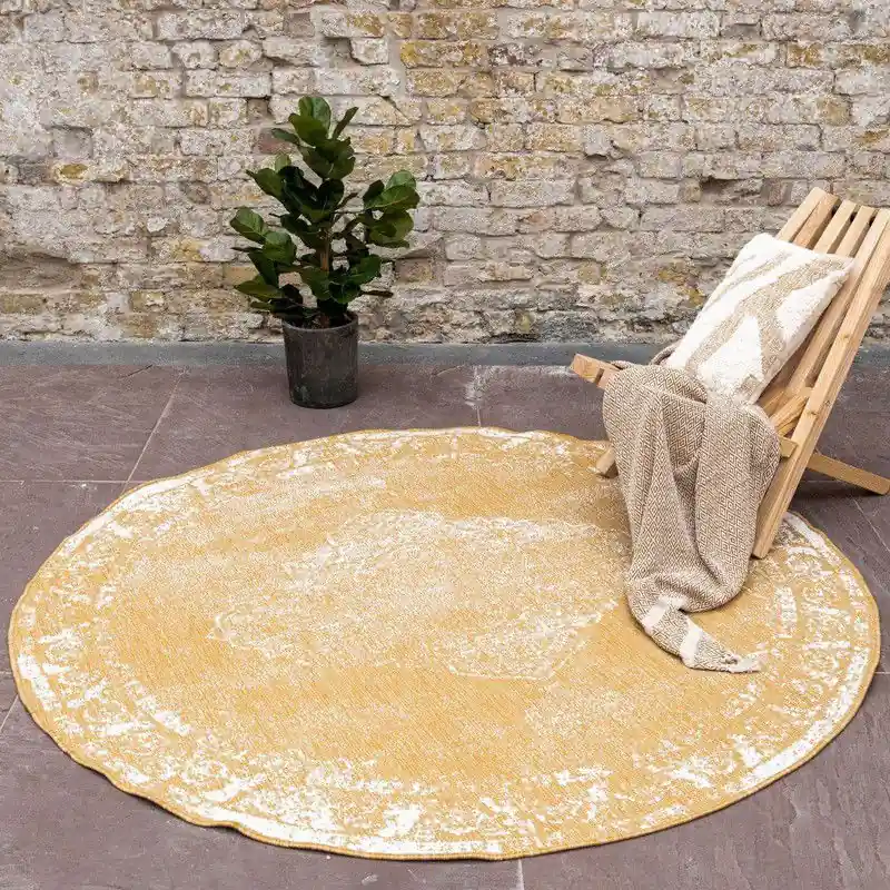 Rond Buitenkleed sage - Geel/Okergeel - dubbelzijdig - EVA Interior - Polypropyleen - Rond 240 Ø - (XXL) Express Levering