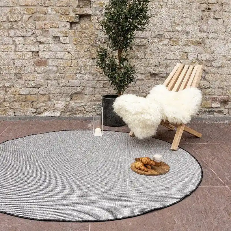 Rond Buitenkleed Mono - Zwart/Wit - Dubbelzijdig - EVA Interior - Polypropyleen - Rond 240 Ø - (XXL) Premium