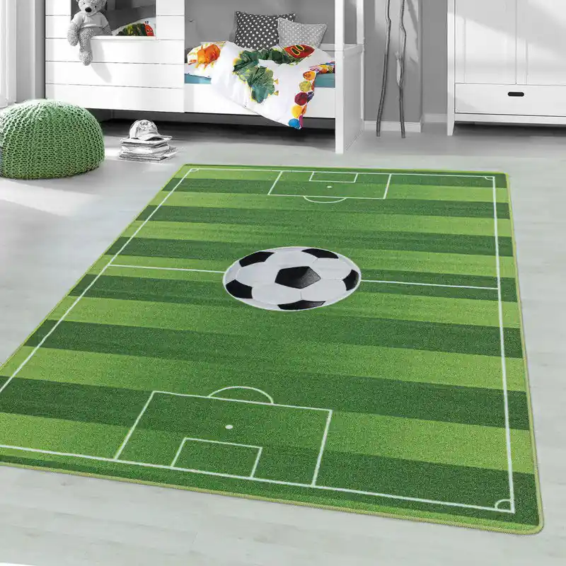 Aanbieding Tapijtenloods Play Vloerkleed Kinderkamer Voetbal Laagpolig Groen- 80x120 CM
