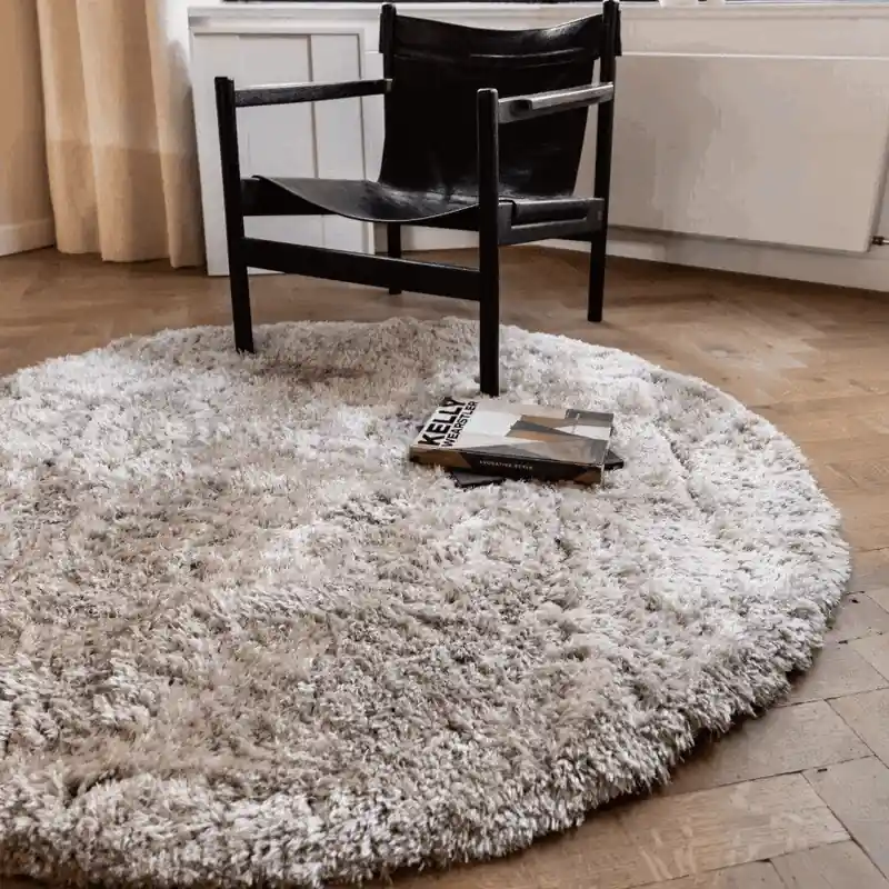 Plaats Bestelling Rond Hoogpolig vloerkleed Fender wit/creme Wit; Creme - Polyester - Rond 200 Ø - (L)