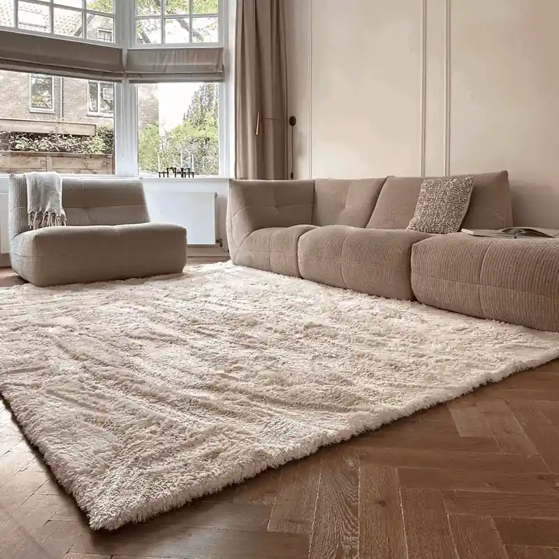 Hoogpolig vloerkleed Odelia beige/wit - Interieur05 Beige; Wit - Polyester - 240 x 330 cm - (XL) Finale Uitverkoop