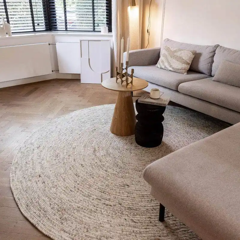 Direct Beschikbaar Rond wollen vloerkleed Gapo beige/wit gemeleerd Beige; Wit - Rond 220 Ø - (XL)