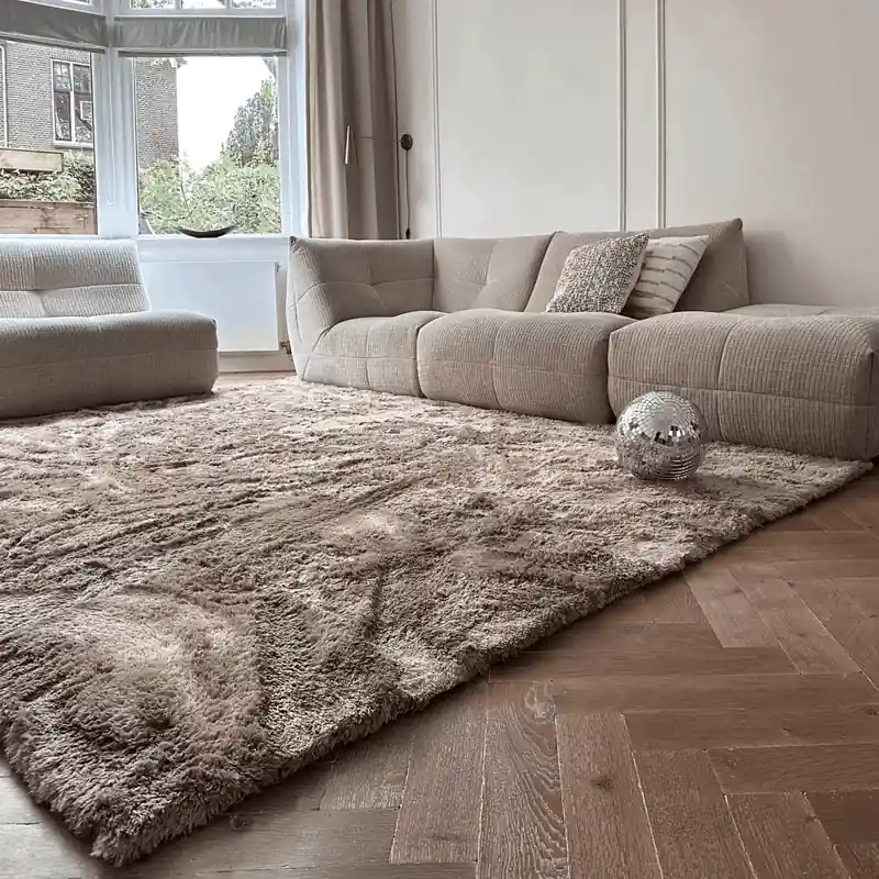 Hoogpolig vloerkleed Odelia bruin/taupe - Interieur05 Bruin; Taupe - Polyester - 160 x 230 cm - (M) Laatste Kans