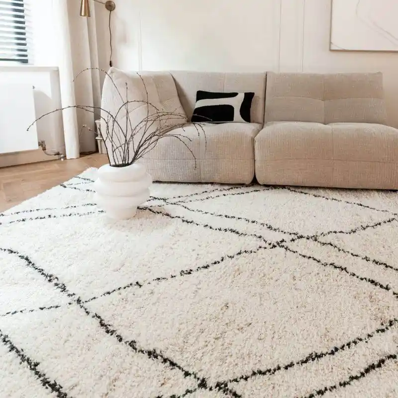 Berber Vloerkleed Hoogpolig Wit/Beige/Zwart - Allure - Polypropyleen - 120 x 170 cm - (S) Koop Vandaag