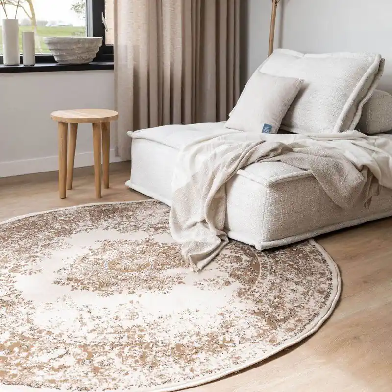 Aanbieding Rond Vintage Vloerkleed Keshan Bruin/Beige - Polypropyleen - Rond 240 Ø - (XL)