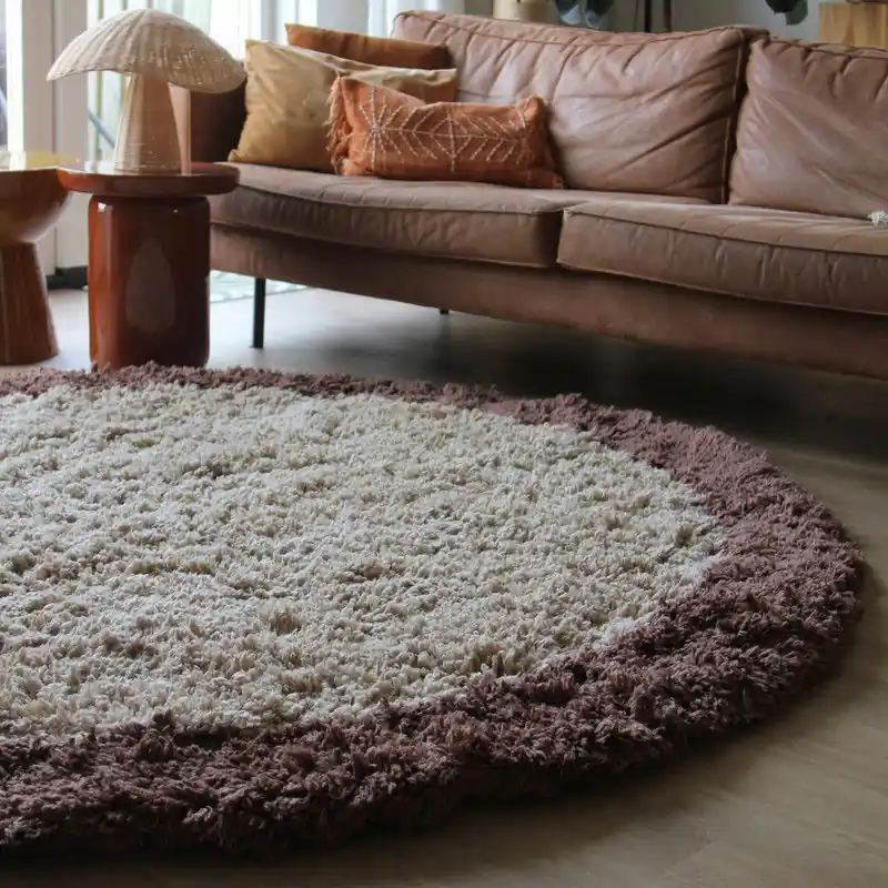 Must-Have Rond hoogpolig vloerkleed Pilo beige/bruin polyester Interieur05 Bruin; Beige