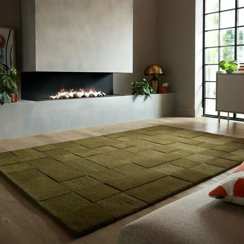 Uitverkoop Wollen vloerkleed - Checkerboard Groen - 200 x 290 cm