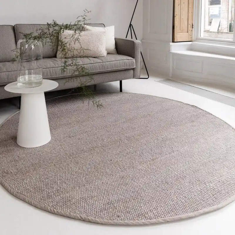 Modern Rond Wollen Vloerkleed Grijs/Beige Vik Grijs; Beige - Rond 240 Ø - (XXL)