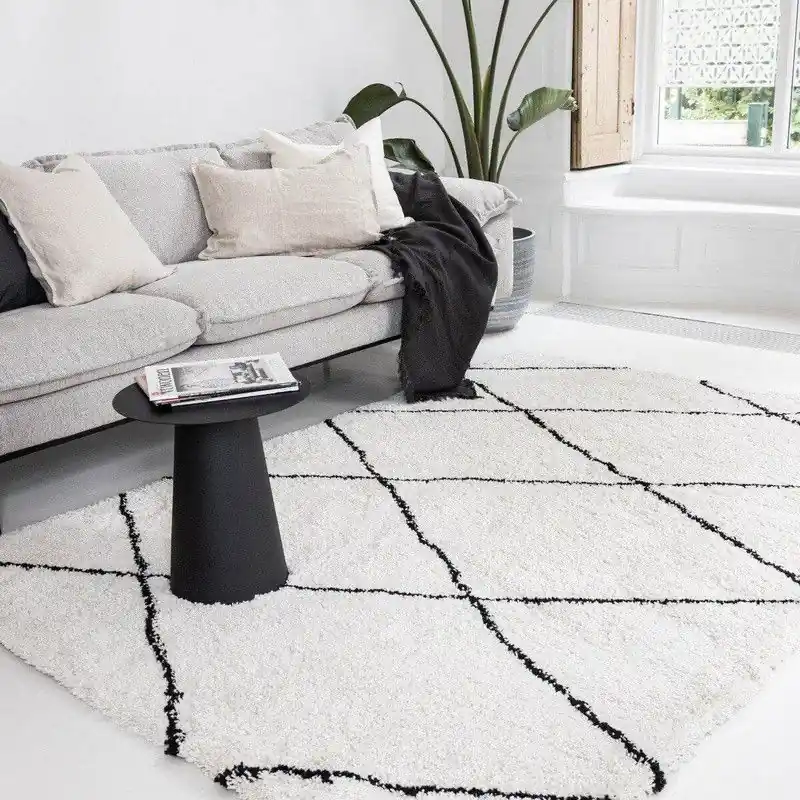 berber vloerkleed hoogpolig wit/zwart - scandinavisch - nea - Polypropyleen - 200 x 290 cm - (L) Beste Prijs