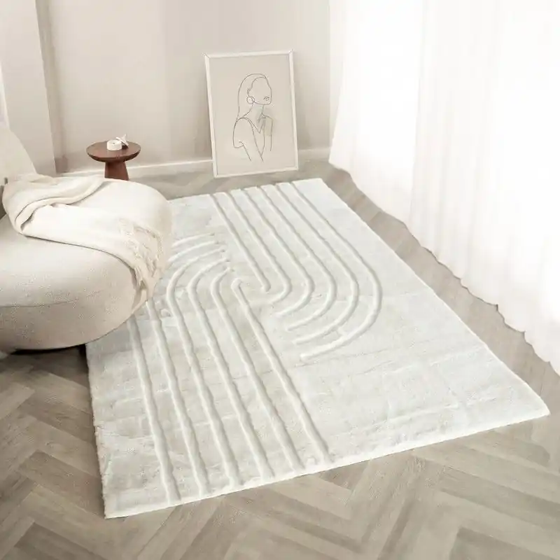 Korting Japandi hoogpolig vloerkleed - Bohemian Arches Crème - 160 x 230 cm