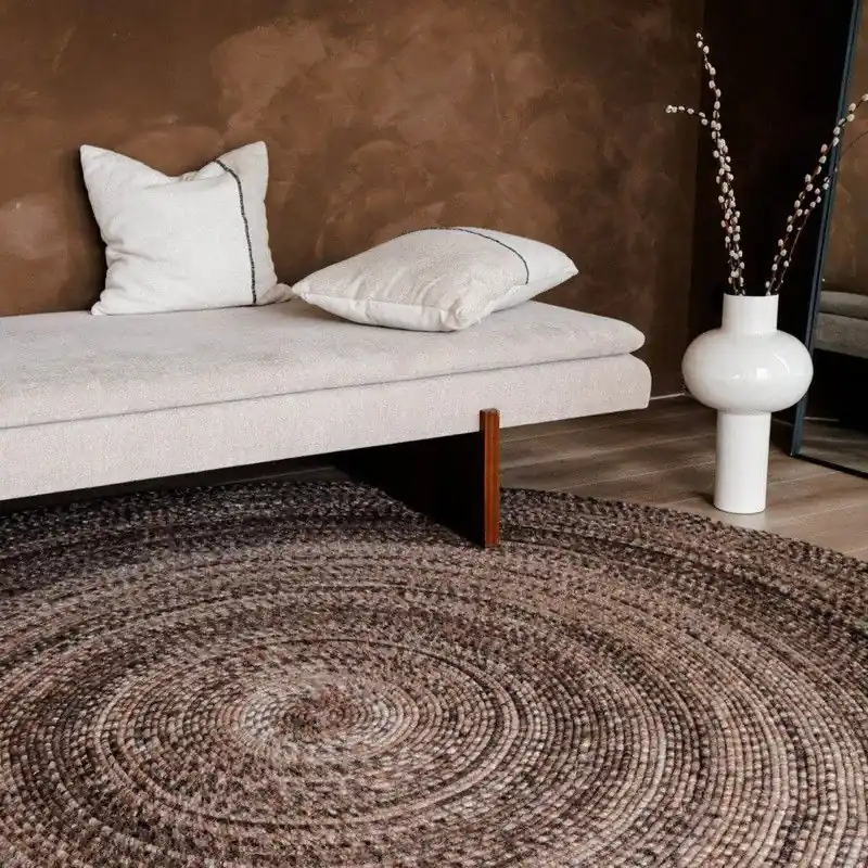 Rond wollen vloerkleed Gapo Donkerbruin gemeleerd - Rond 180 Ø (L) Nieuw Model
