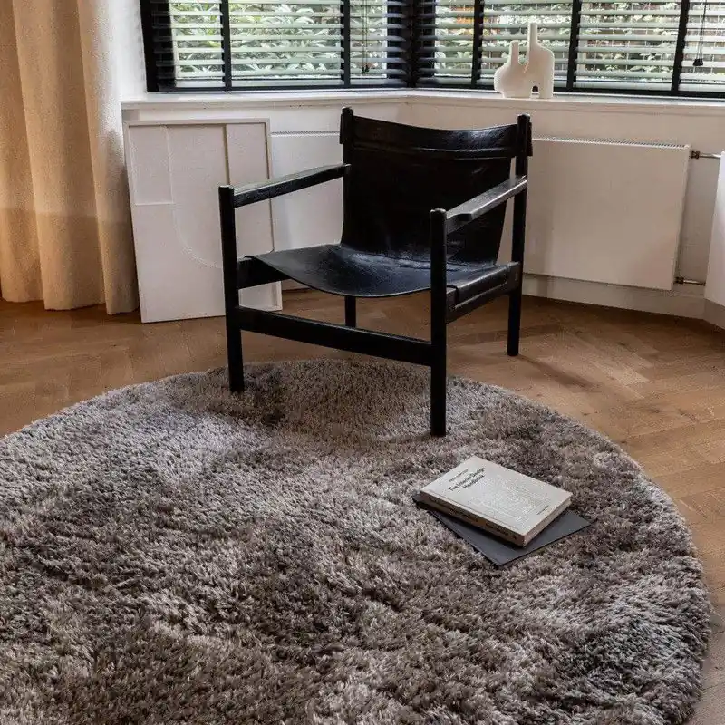Rond Hoogpolig vloerkleed Fender grijs/lichtgrijs - Polyester - Rond 200 Ø - (L) Alleen Vandaag