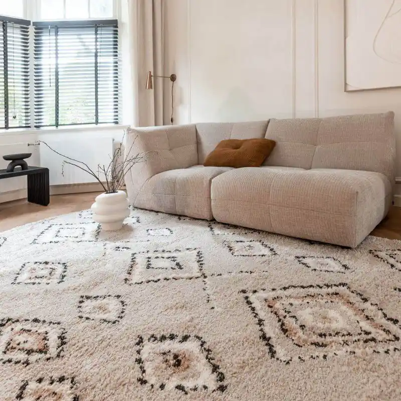 Aanbieding Berber Vloerkleed Hoogpolig Grijs/Beige - Ikat Beige; Grijs - Polypropyleen - 160 x 230 cm - (M)