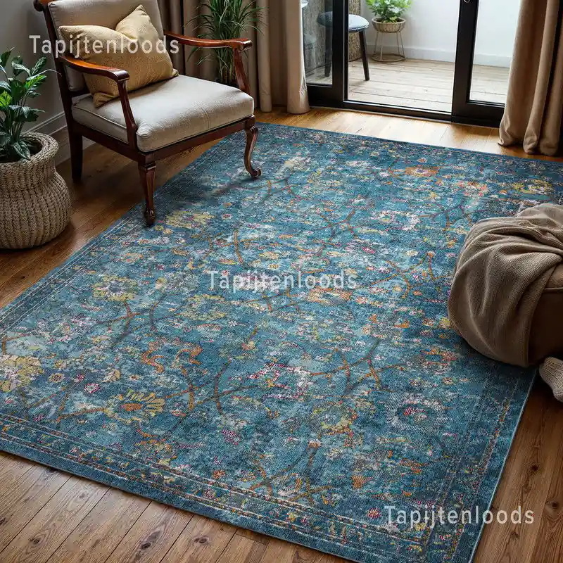 Aanbieding Tapijtenloods Picasso Sarough Vintage Vloerkleed Blauw Laagpolig- 80x150 CM