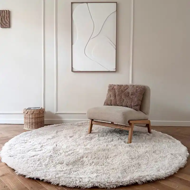 Rond hoogpolig vloerkleed Furr beige - Interieur05 - Polyester - Rond 160  Ø - (M) Uitverkoop