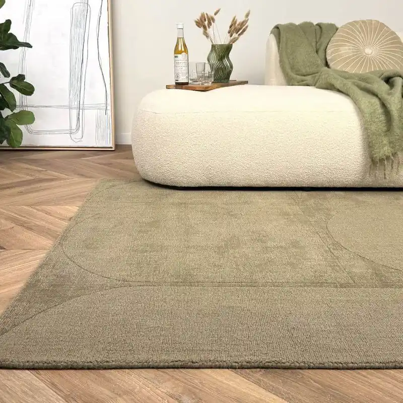 Wollen vloerkleed Twig groen - Interieur05 - 240 x 340 cm - (XL) Gereduceerde Prijs
