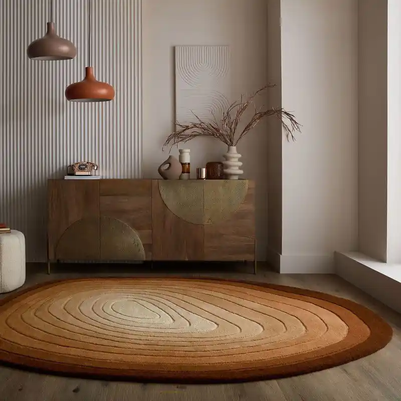 Laagpolig Abstract Vloerkleed - Puddle Ombre Wool Ovaal - Terracotta - 200x290 cm Exclusief