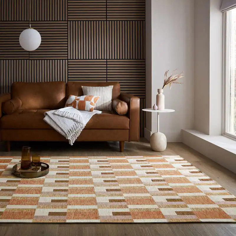 Actieprijs Laagpolig Vloerkleed Riley Block - Geometrisch - Terracotta - 155x230 cm