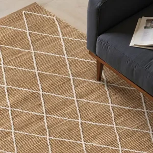 Laagpolig Vloerkleed Kunu Jute - Naturel / Goud / Wit - 200x300 cm Geld-Terug-Garantie