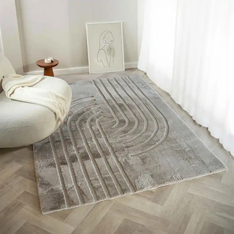 Japandi hoogpolig vloerkleed - Bohemian Arches Taupe - 140 x 200 cm Exclusief