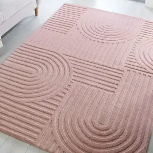 Betrouwbaar Zen vloerkleed - Japandi - Laagpolig - 100% Wol Modern - Roze - 160 X 230 CM