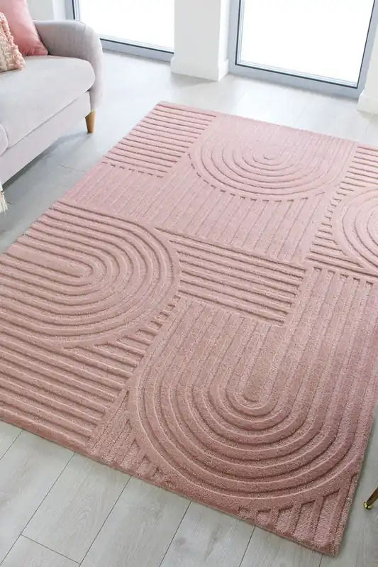 Betrouwbaar Zen vloerkleed - Japandi - Laagpolig - 100% Wol Modern - Roze - 160 X 230 CM