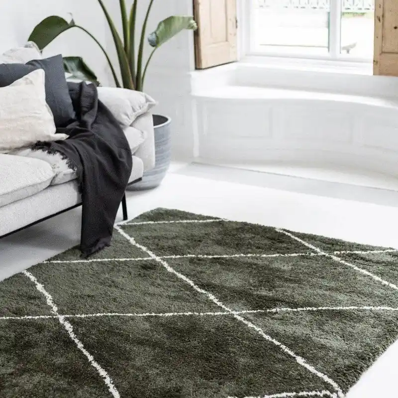 Berber vloerkleed hoogpolig Groen/Cream - scandinavisch - nea - Polypropyleen - 240 x 340 - (XL) Populair