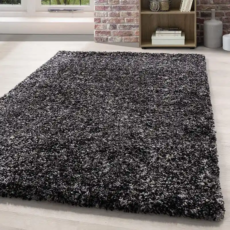 Betaalbaar Hoogpolig vloerkleed - Lorium gemeleerd antraciet/wit/grijs - 80 X 150 CM