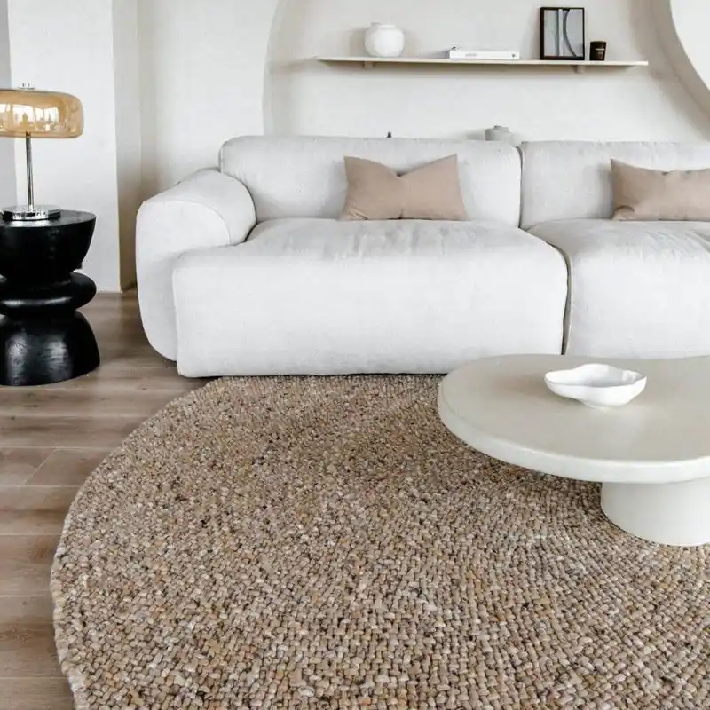 Rond Wollen Vloerkleed Palermo Bruin Gemeleerd Eva Interior - Rond 260 Ø - (XXL) Gratis Retour