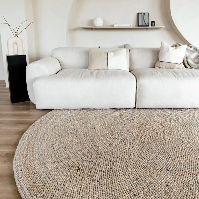 Budget Rond Wollen Vloerkleed Palermo Beige/lichtbruin Eva Interior Bruin; Beige - Rond 240 Ø - (XL)