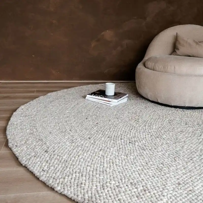 Rond Wollen Vloerkleed Palermo Beige/Taupe Eva Interior Taupe; Beige - Rond 260 Ø - (XXL) Limited Edition