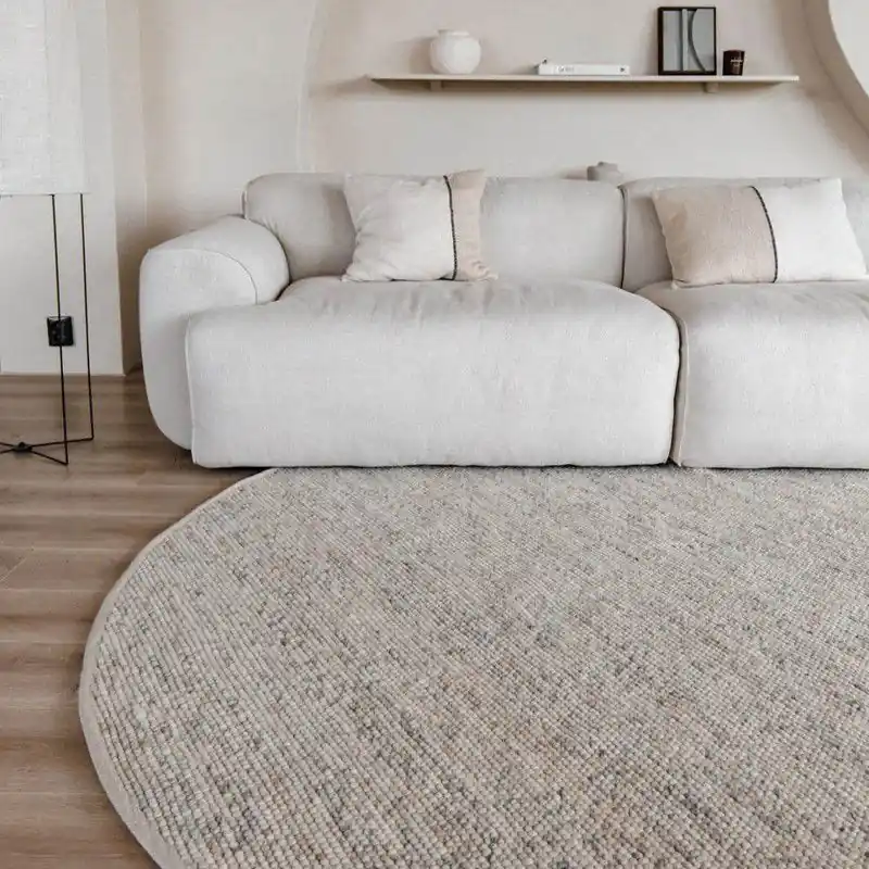 Beperkt Aanbod Rond Wollen Vloerkleed Beige/Wit Gemeleerd Vik Beige; Wit