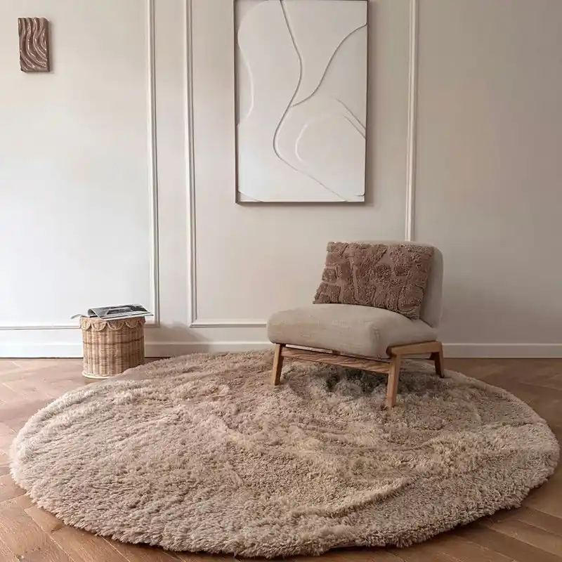 Gereduceerde Prijs Rond hoogpolig vloerkleed Furr bruin - Interieur05 - Polyester - Rond 200 Ø - (L)