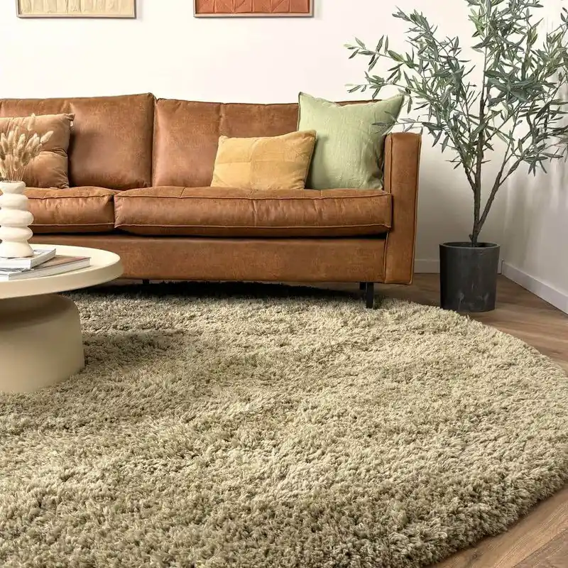 Rond hoogpolig vloerkleed Pilo groen polyester Interieur05 Must-Have