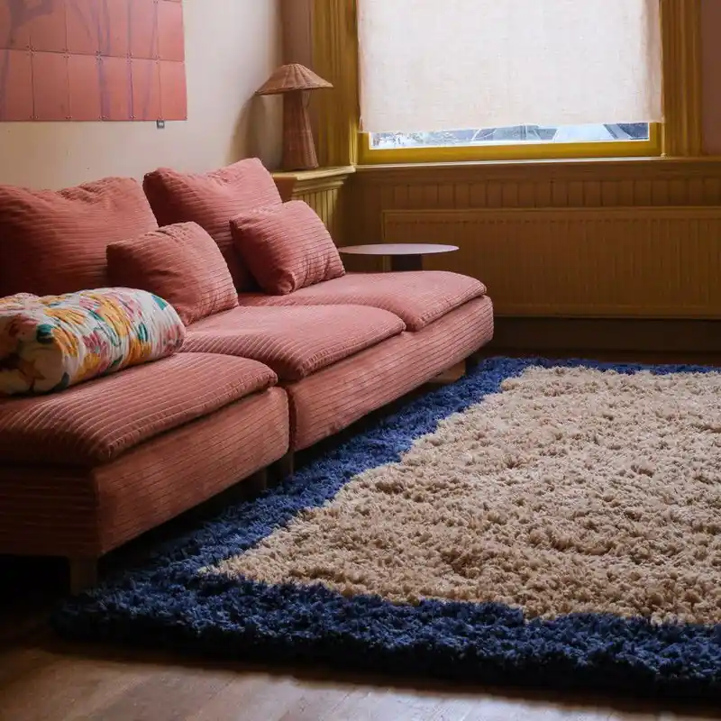 Beperkt Aanbod Hoogpolig vloerkleed Pilo beige/blauw polyester Interieur05 Blauw; Beige - 240 x 340 cm - (XL)