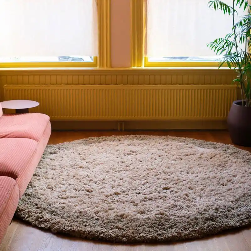 Budget Rond hoogpolig vloerkleed Pilo groen/beige polyester Interieur05 Groen; Beige