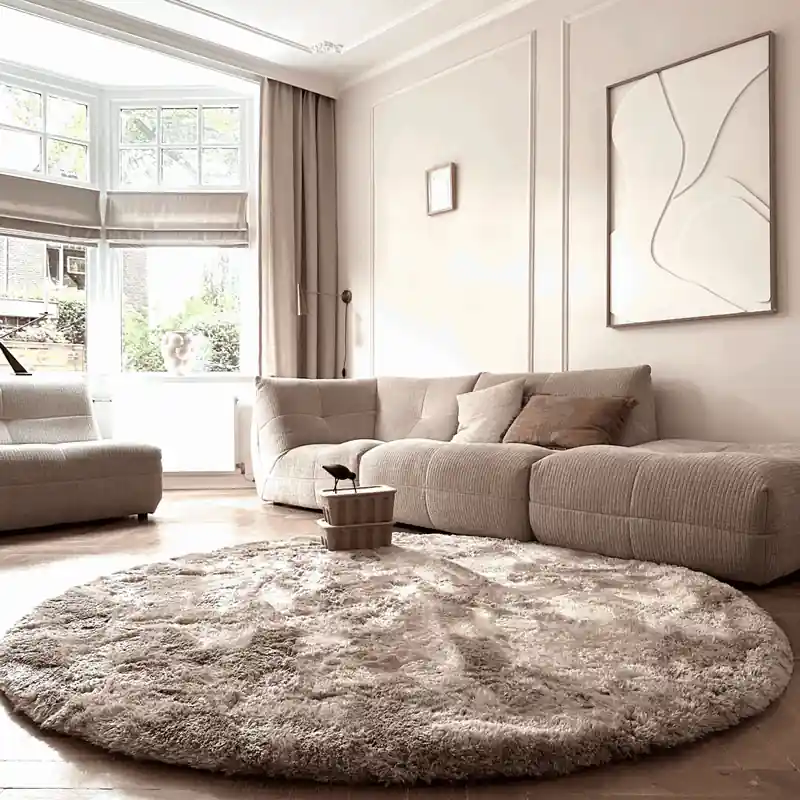 Betaalbaar Rond hoogpolig vloerkleed Odelia stone - Interieur05 Grijs; Groen - Polyester - Rond 200 Ø - (L)