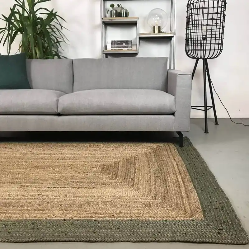 Betaalbaar Jute Vloerkleed Rechthoek Naturel/Groen - 140 x 190 cm - (S)