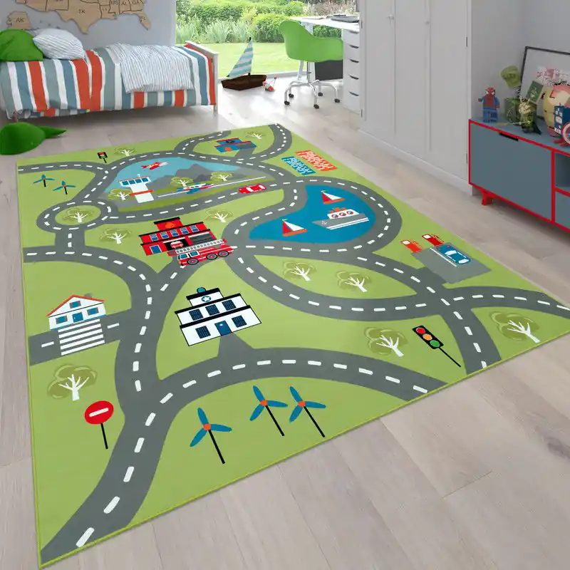 Seizoensaanbieding Kindervloerkleed - Binola - Stad - Groen - 120x160 cm