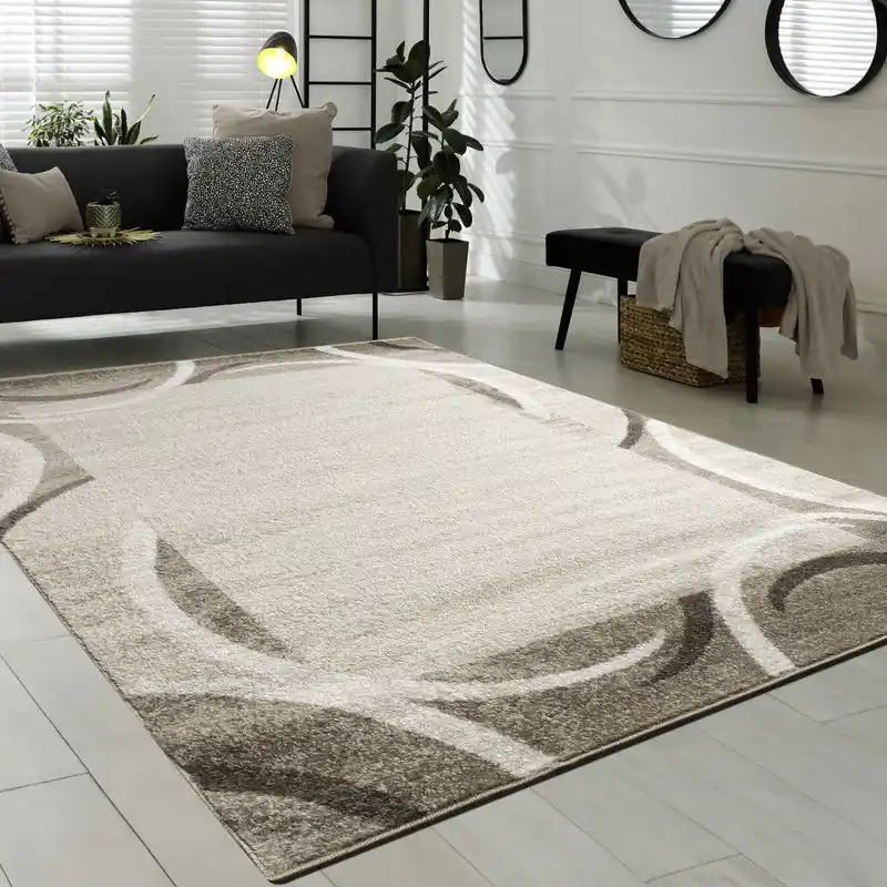 Aanbieding Laagpolig Modern Vloerkleed Sinovo - Kader - Bruin - 80x150 cm
