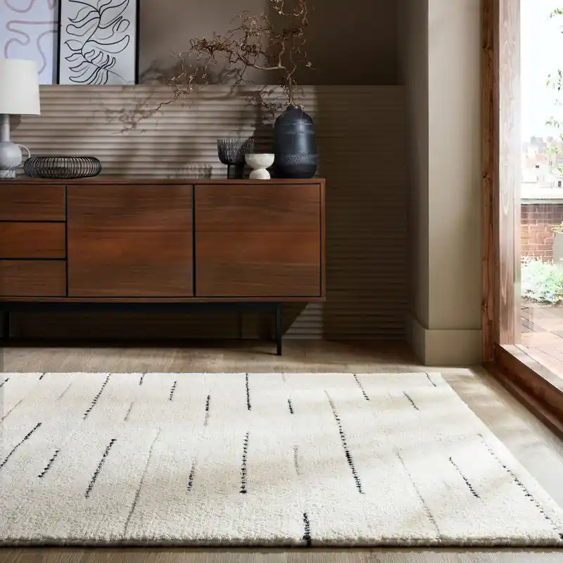 Laagpolig vloerkleed Dottie - Linear - Wol - Zwart / Wit - 120 x 170 cm Rechtstreeks Van De Fabrikant