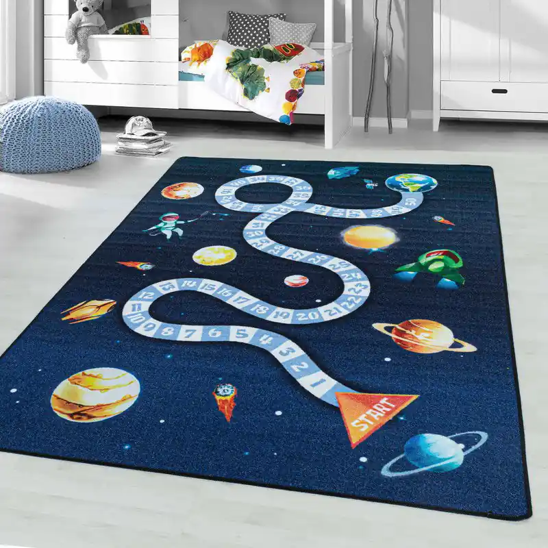Fabrieksprijs Kindervloerkleed - Ruimte - Marineblauw - 140x200 cm