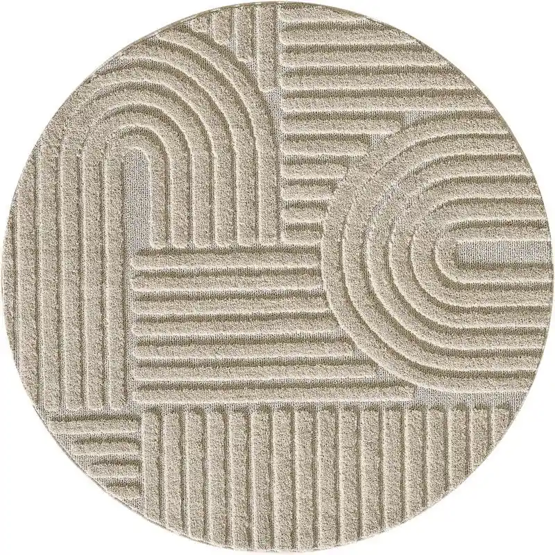 Handgemaakt Rond Laagpolig vloerkleed Arte - Japandi Stijl - Beige - 120 cm ⌀ rond