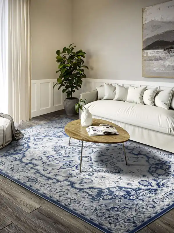 Snelle Levering Villeroy & Boch - laagpolig vintage vloerkleed Gabrielle - Creme / Blauw - 160x235 cm
