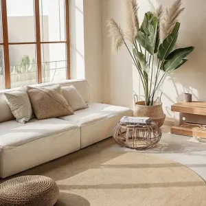 Korting Rond Jute vloerkleed - Braided Rangpur - Ivoor / Creme - 200cm rond Ø