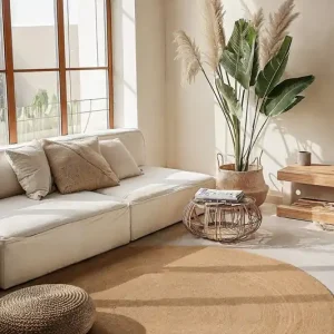 Gratis Verzending Rond Jute vloerkleed - Braided Rangpur - Naturel / Goud - 100cm rond Ø