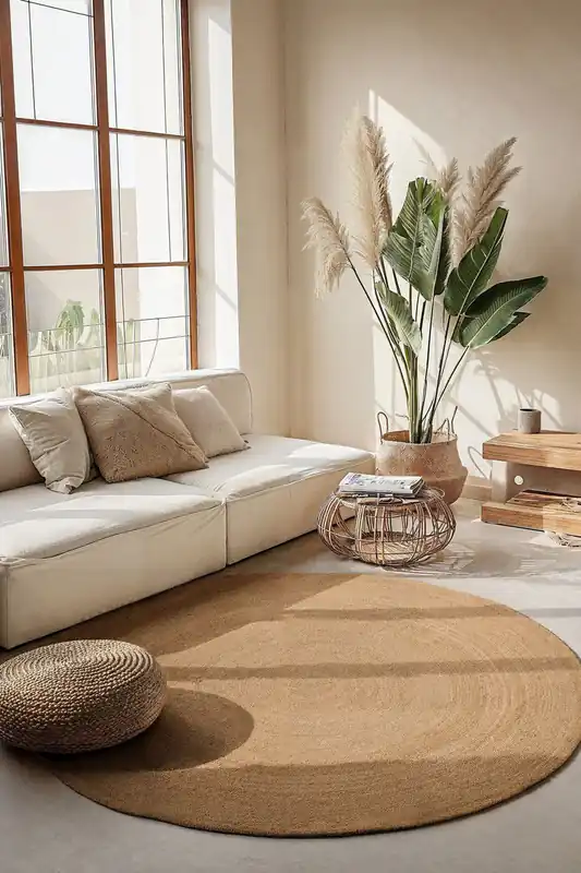 Gratis Verzending Rond Jute vloerkleed - Braided Rangpur - Naturel / Goud - 100cm rond Ø