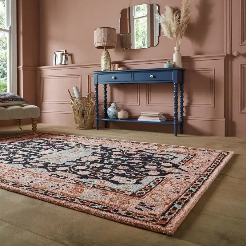 Direct Verzonden Laagpolig vloerkleed Blossom - Klassiek - Roze / Zwart - 200 x 290 cm