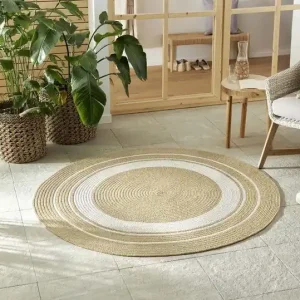Aanbieding Rond Binnen- En Buitenkleed - Trenzado Beige/Crème - Ø 150 CM